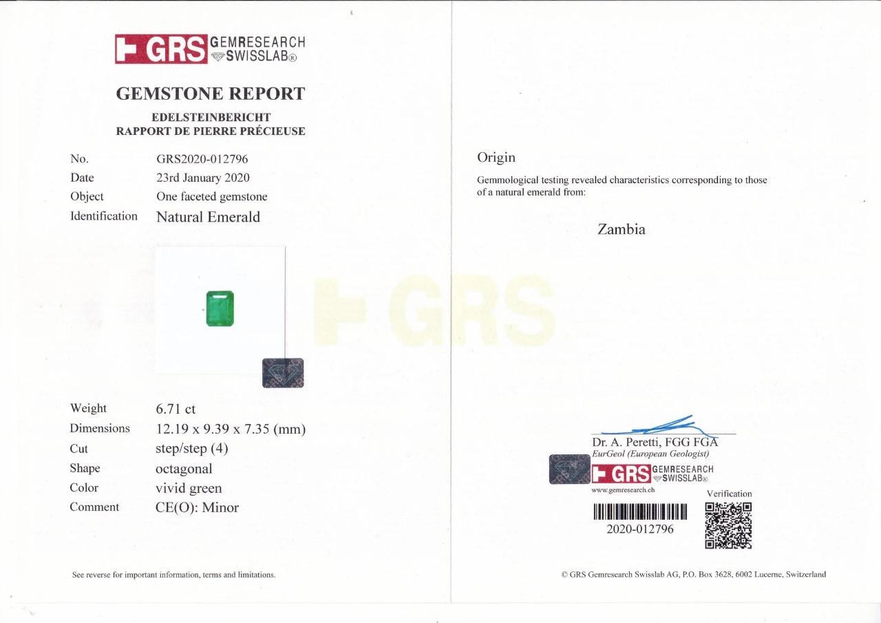 Platinring mit GRS-zertifiziertem 6,71 Karat VIVID Green MINOR OIL Smaragd und Diamant im Zustand „Neu“ im Angebot in Rome, IT