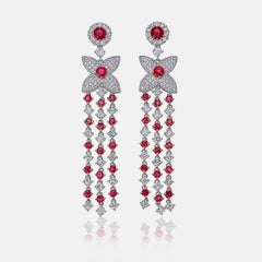 GRS Certified 6.73 Carat Ruby Earrings with Diamonds in 18 Karat White Gold