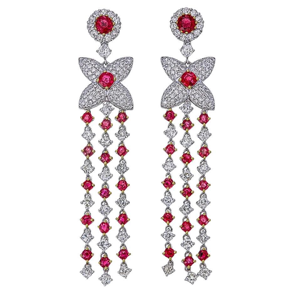 Pendientes de rubí certificado GRS de 6,73 quilates con diamantes en oro blanco de 18 quilates