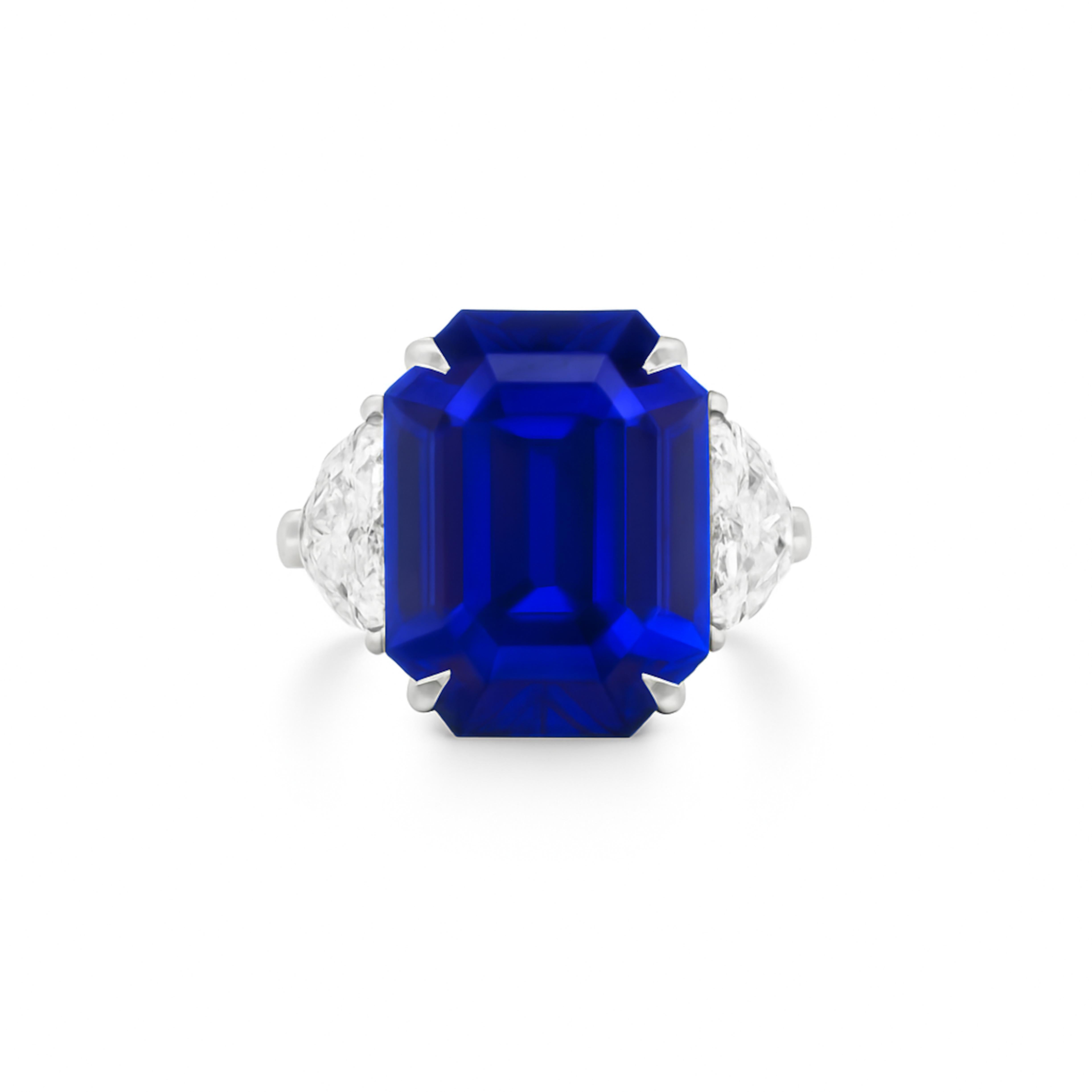 GRS zertifiziert 6,76 Karat Kornblumenblauer Saphir Platin Ring (Smaragdschliff) im Angebot
