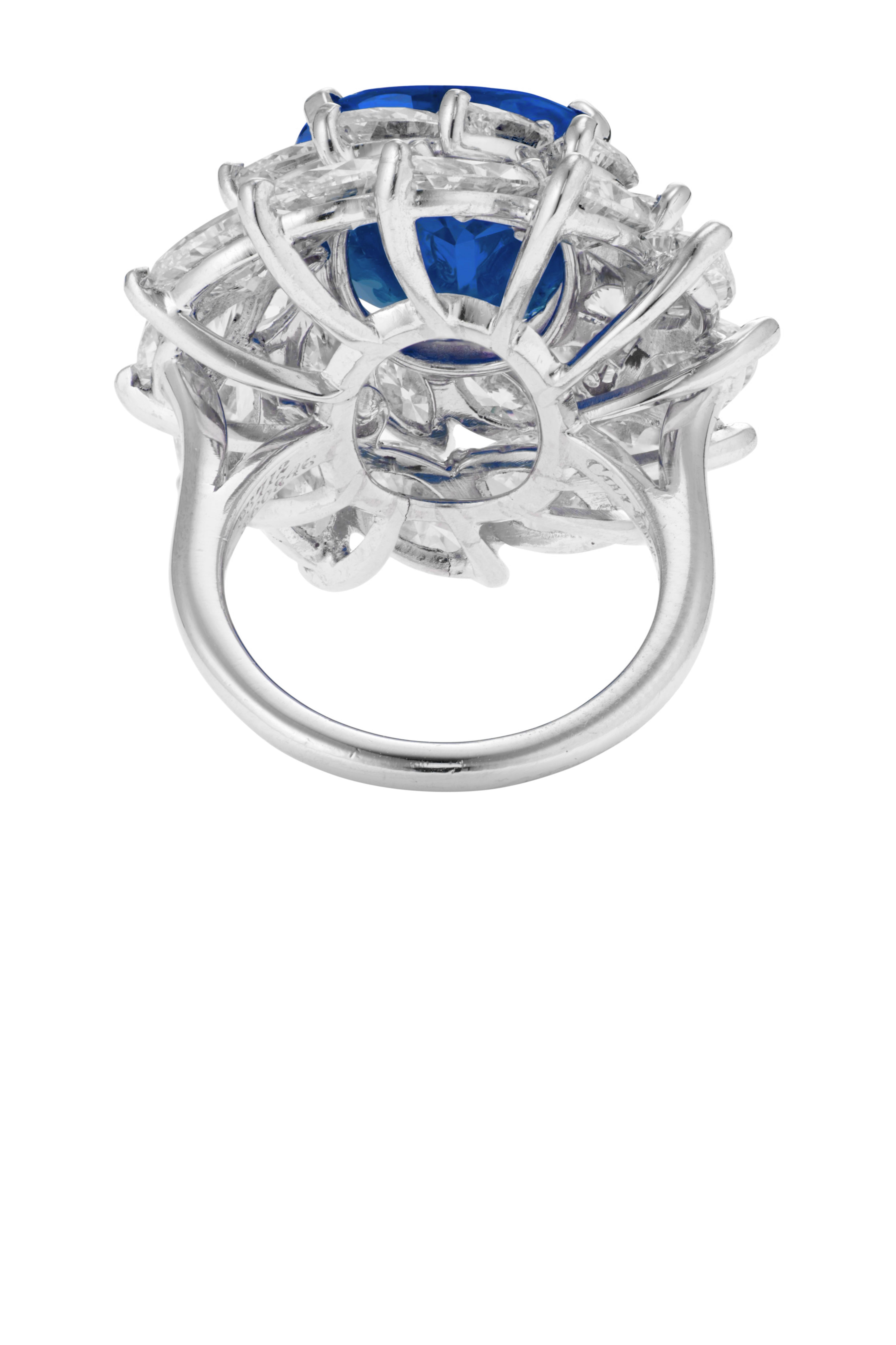 GRS-zertifiziert 6.78 Karat. Platinring VIVID Blauer unbehandelter Saphir Diamant (Zeitgenössisch) im Angebot