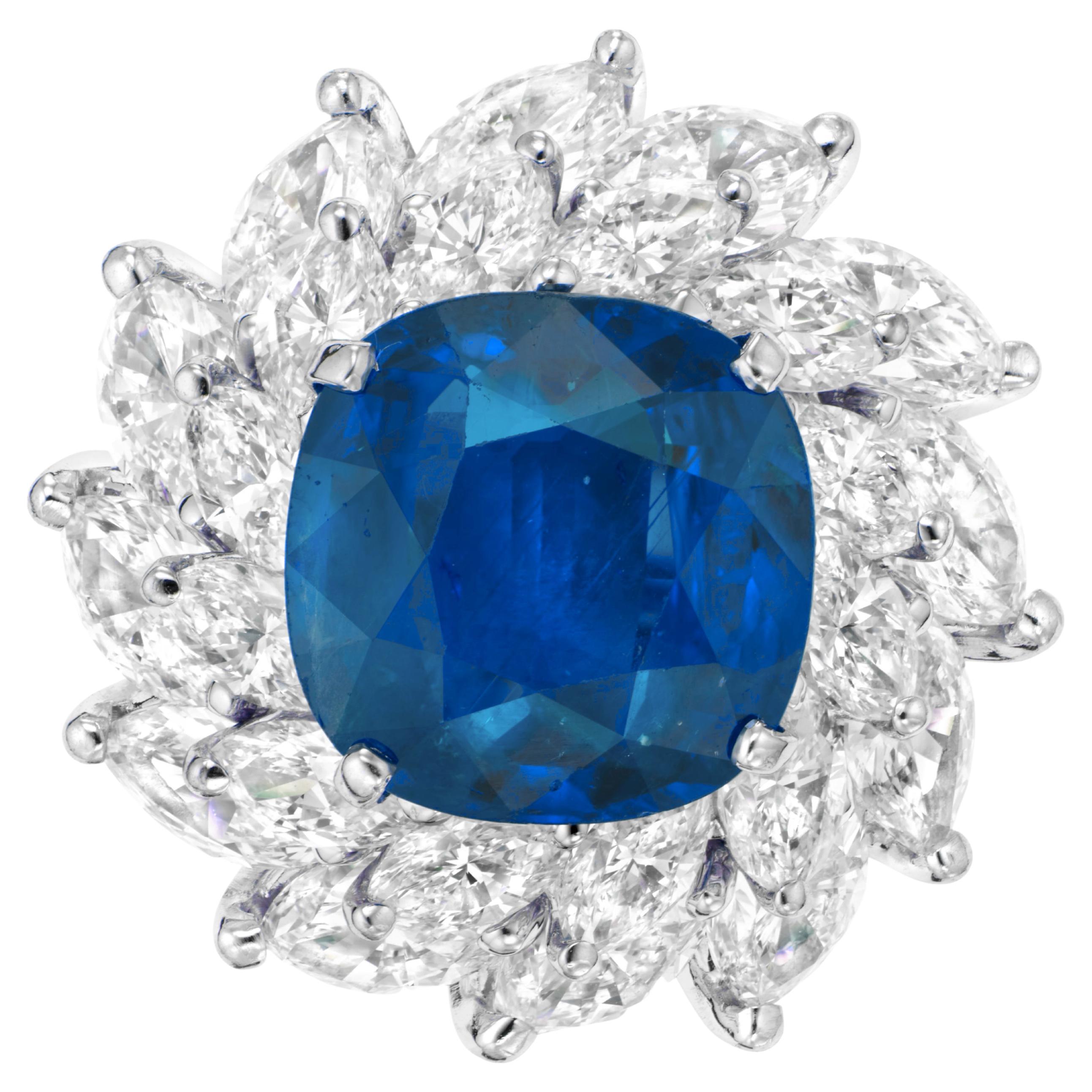Certificado GRS 6.78 ct. VIVID Anillo de platino con zafiro azul no tratado y diamante
