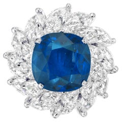 GRS-zertifiziert 6.78 Karat. Platinring VIVID Blauer unbehandelter Saphir Diamant