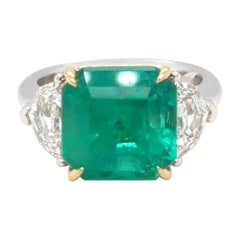 Bague en diamant certifiée GRS, de 6,84 carats, taille coussin, émeraude « Columbine »