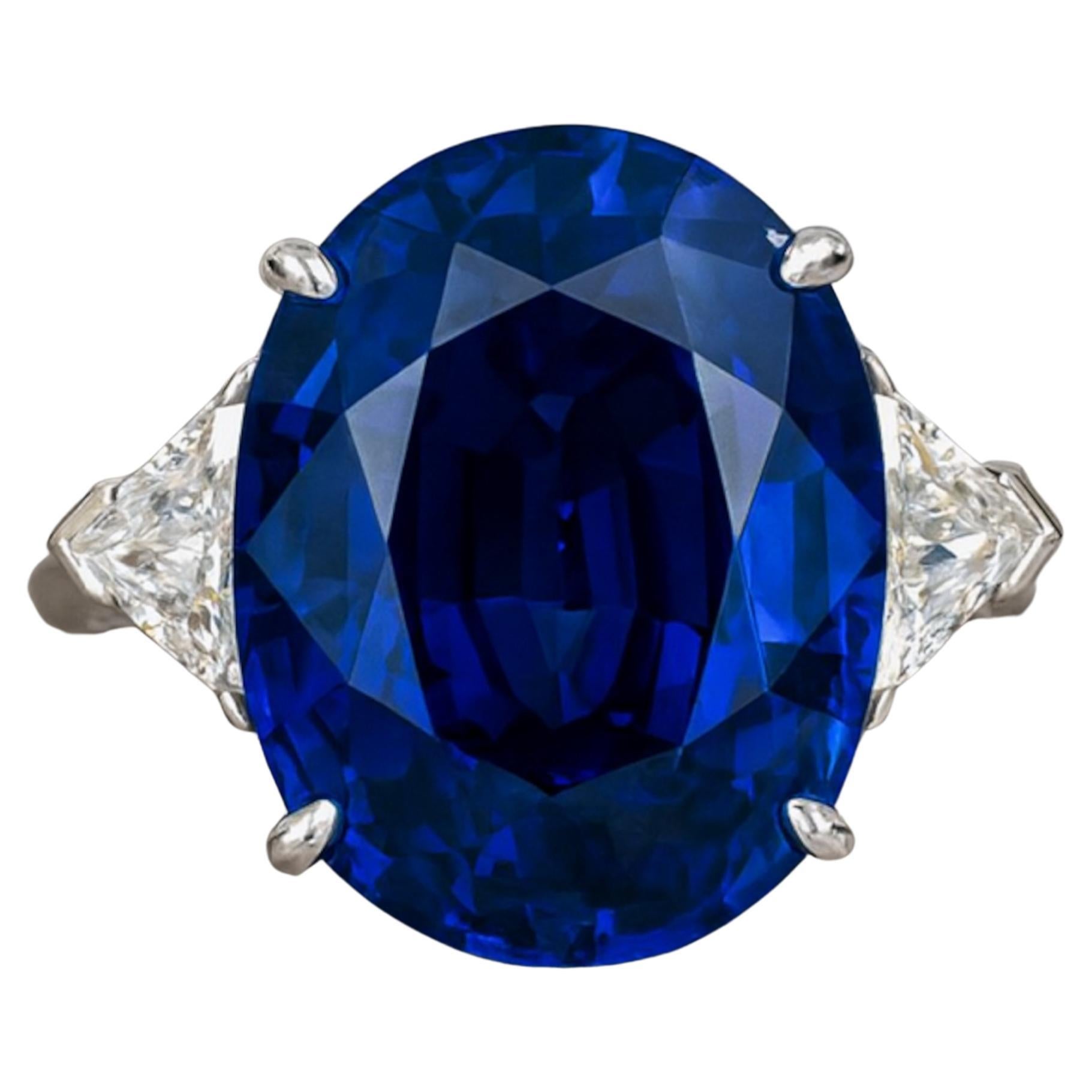 Anello di diamanti con zaffiro blu certificato GRS da 6,88 carati Ceylon Royal VIVID in vendita