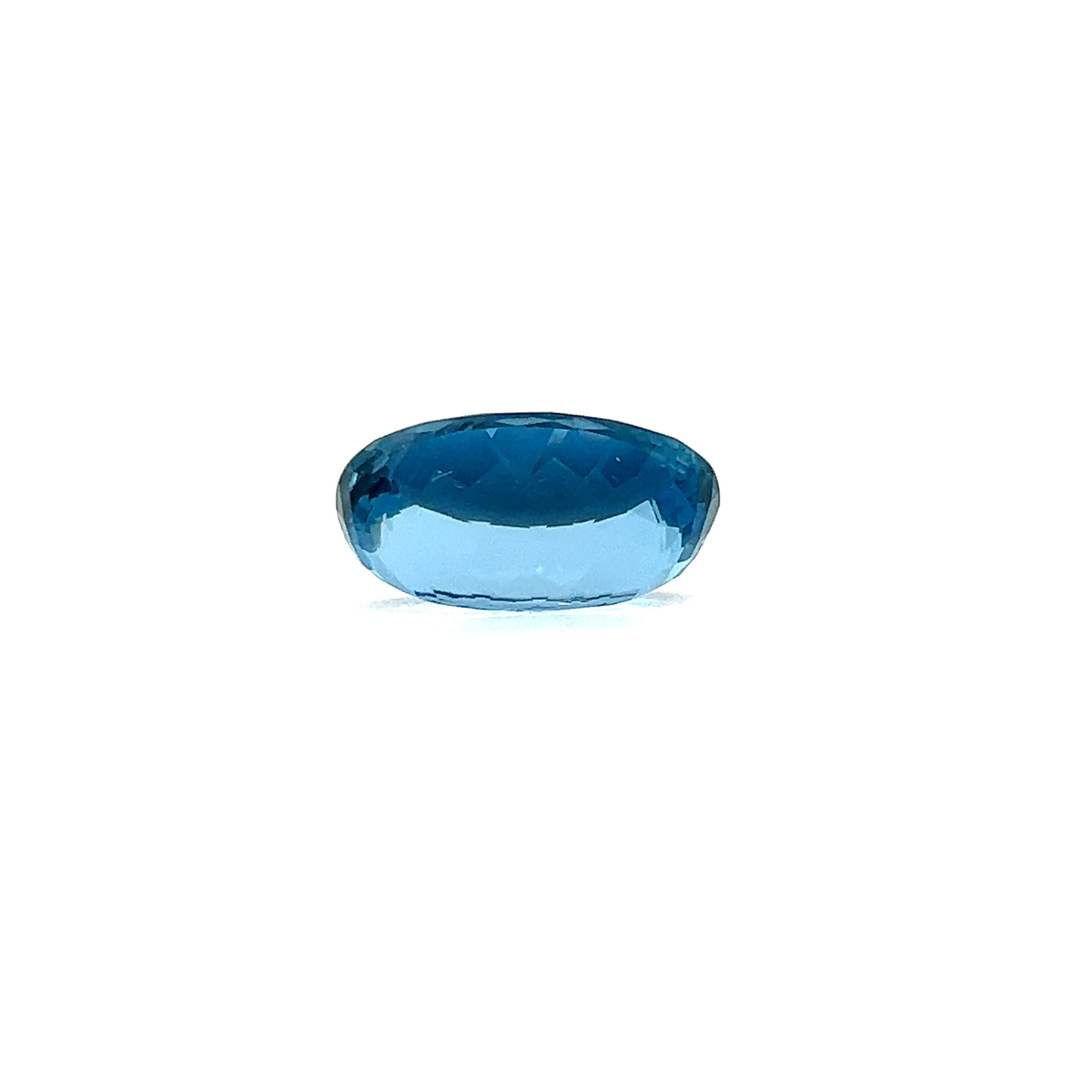 This one of a kind deep sea blue Santa Maria Aquamarine weighing 6.89 carats is absolutely stunning and is definitely a collectible piece. As with any aquamarine, this spectacular gem is free of internal inclusions and it has much more saturation