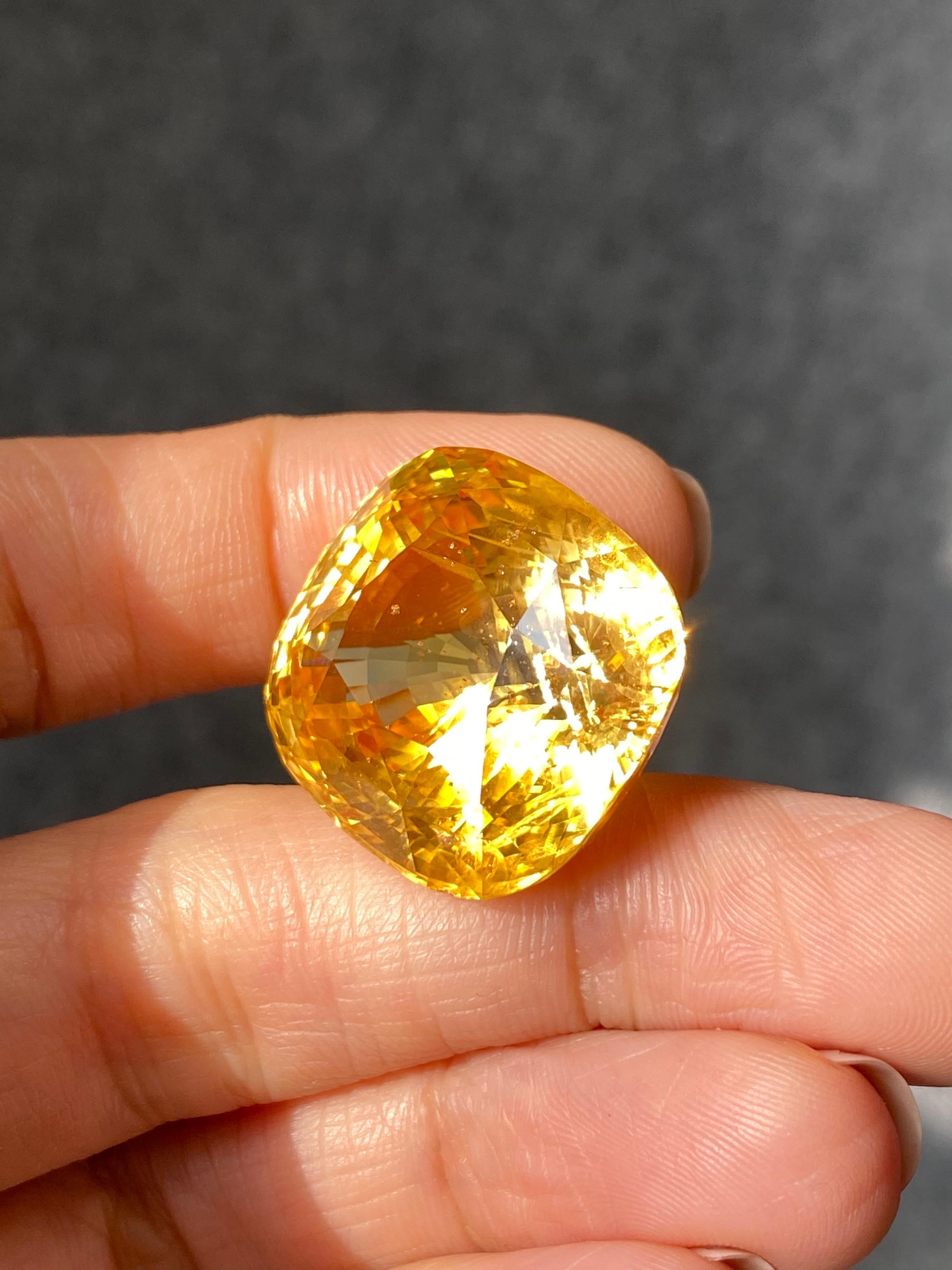 GRS Certified 69.70 Carat Cushion Shape Natural Sri Lankan Yellow Sapphire 1