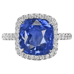 GRS Certified 7 Carat Ceylon Cushion Sapphire Unheated Diamond Ring