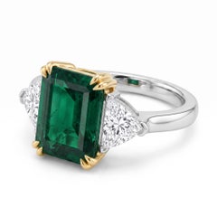 Anillo de tres piedras con esmeralda de 7 quilates certificado por GRS, hecho a medida