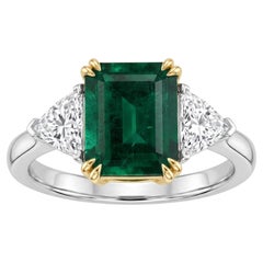 Anillo de tres piedras con esmeralda de 7 quilates certificado por GRS, hecho a medida