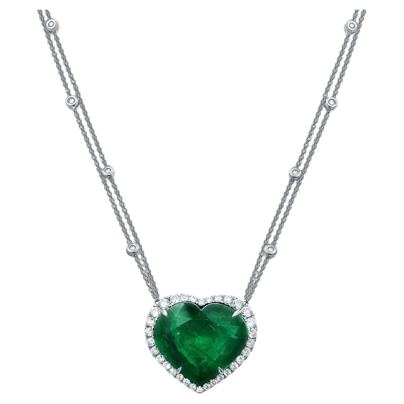 Heart Cut GRS Certified 7.85 Carat Heart Shape Emerald Pendant  For Sale