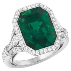 GRS Certified 7.23 Carat Emerald Shape Green Emerald Diamond Platinum Ring