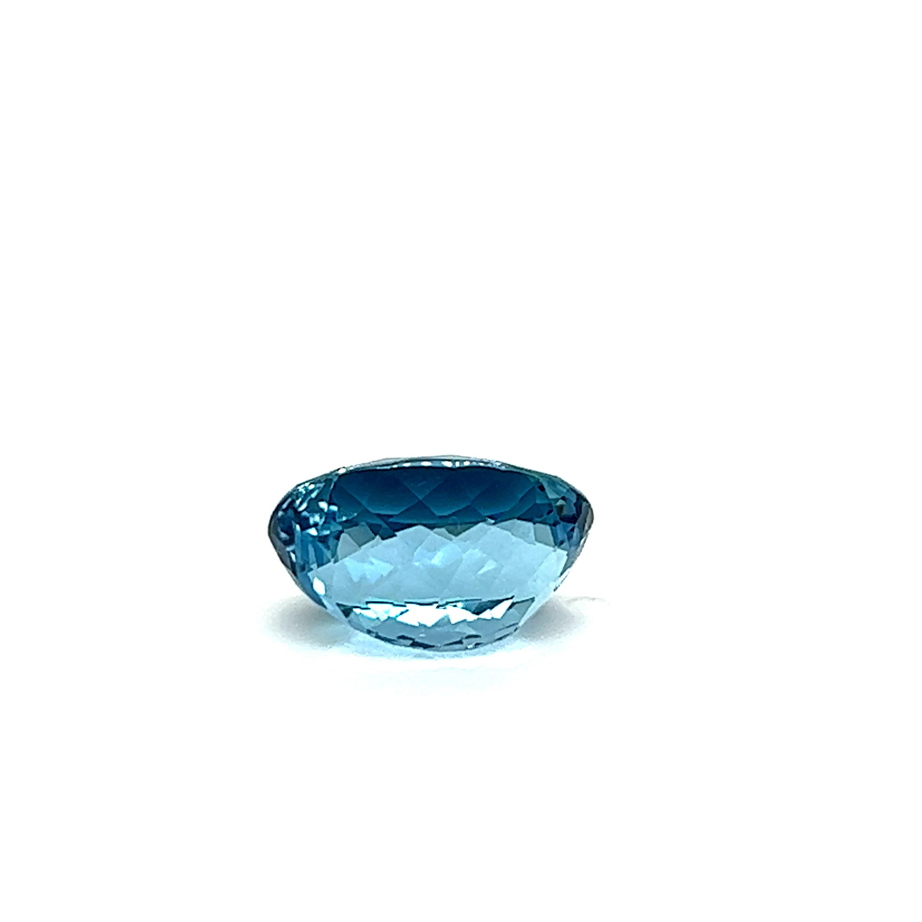 This one of a kind deep sea blue Santa Maria Aquamarine weighing 7.12 carats is absolutely stunning and is definitely a collectible piece. As with any aquamarine, this spectacular gem is free of internal inclusions and it has much more saturation