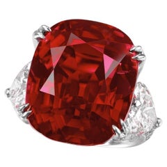 Bague trillion en platine avec rubis non chauffé certifié GRS de 7,19 carats et diamants