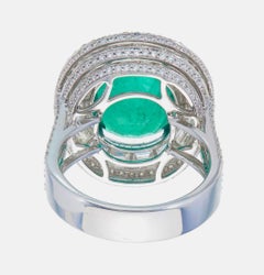 GRS Certified 7.21 Carat Colombian Emerald Muzo Minor Oil Diamond Ring