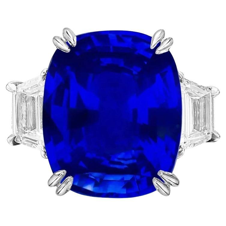 GRS Certified 7.29 Carat Vivid Blue Ceylon Sapphire Diamond Platinum Ring