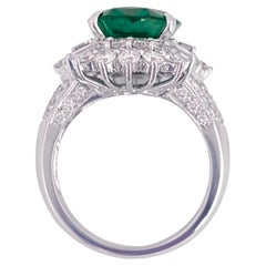 GRS Certified 7.30 Carat Green Emerald Pave Diamond Ring