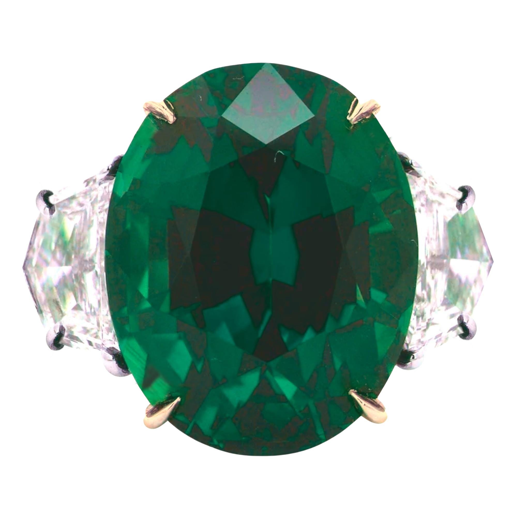 Contemporary GRS Certified 7.30 Carat VIVID Green Emerald Half moon Diamond ring For Sale