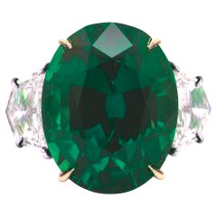 GRS Certified 7.30 Carat VIVID Green Emerald Half moon Diamond ring