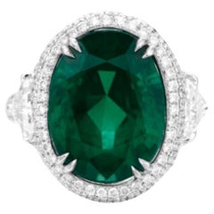 GRS Certified 7.33 Green Emerald Diamond Platinum Ring