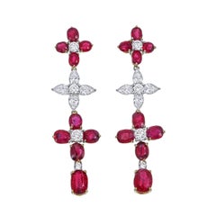 GRS Certified 7.37 Carat Burma No Heat Ruby and Diamond Chandelier Earrings