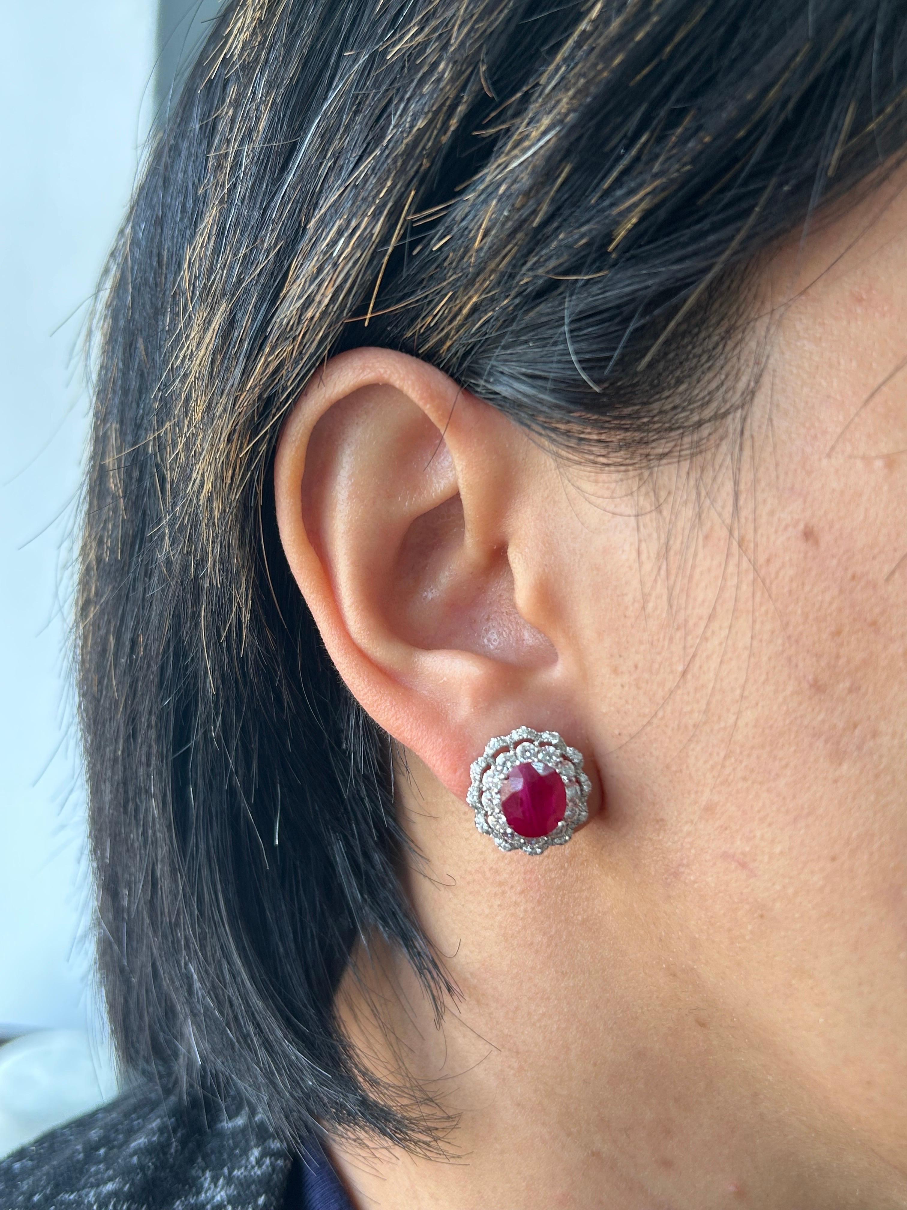 GRS Certified 7.50 Carat Burma Ruby and Diamond Earring Studs In New Condition In Bangkok, Thailand