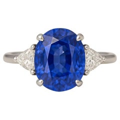 GRS Certified 7.54 Carat Ceylon Sapphire and Diamond Platinum Ring