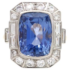 GRS Certified 7.59ct Ceylon Sapphire and Diamond Cluster Ring