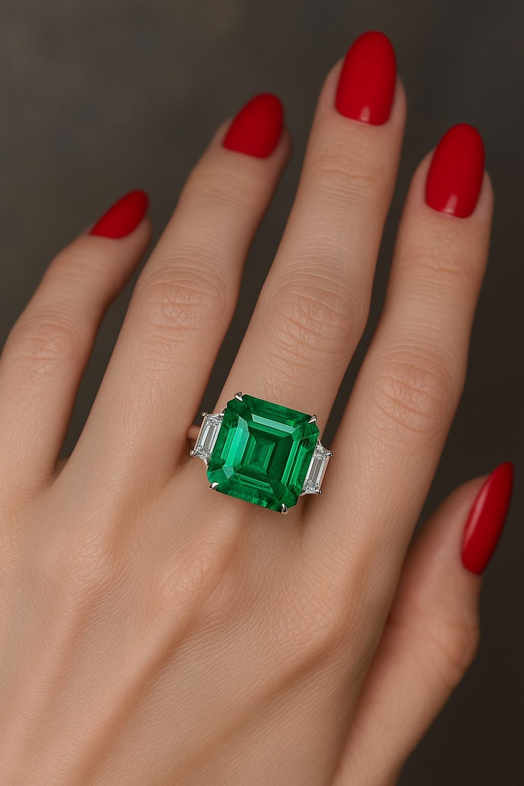 Contemporaneo Anello in platino con smeraldo colombiano e diamante certificato GRS da 7,72 carati in vendita