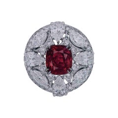 GRS Certified 7.72 Carat No Heat Burmese Pigeon's Blood Ruby Ring in Platinum