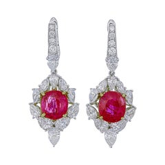 GRS Certified 7.88 Carat Burmes Ruby And Diamond Earrings In 18 Karat White Gold