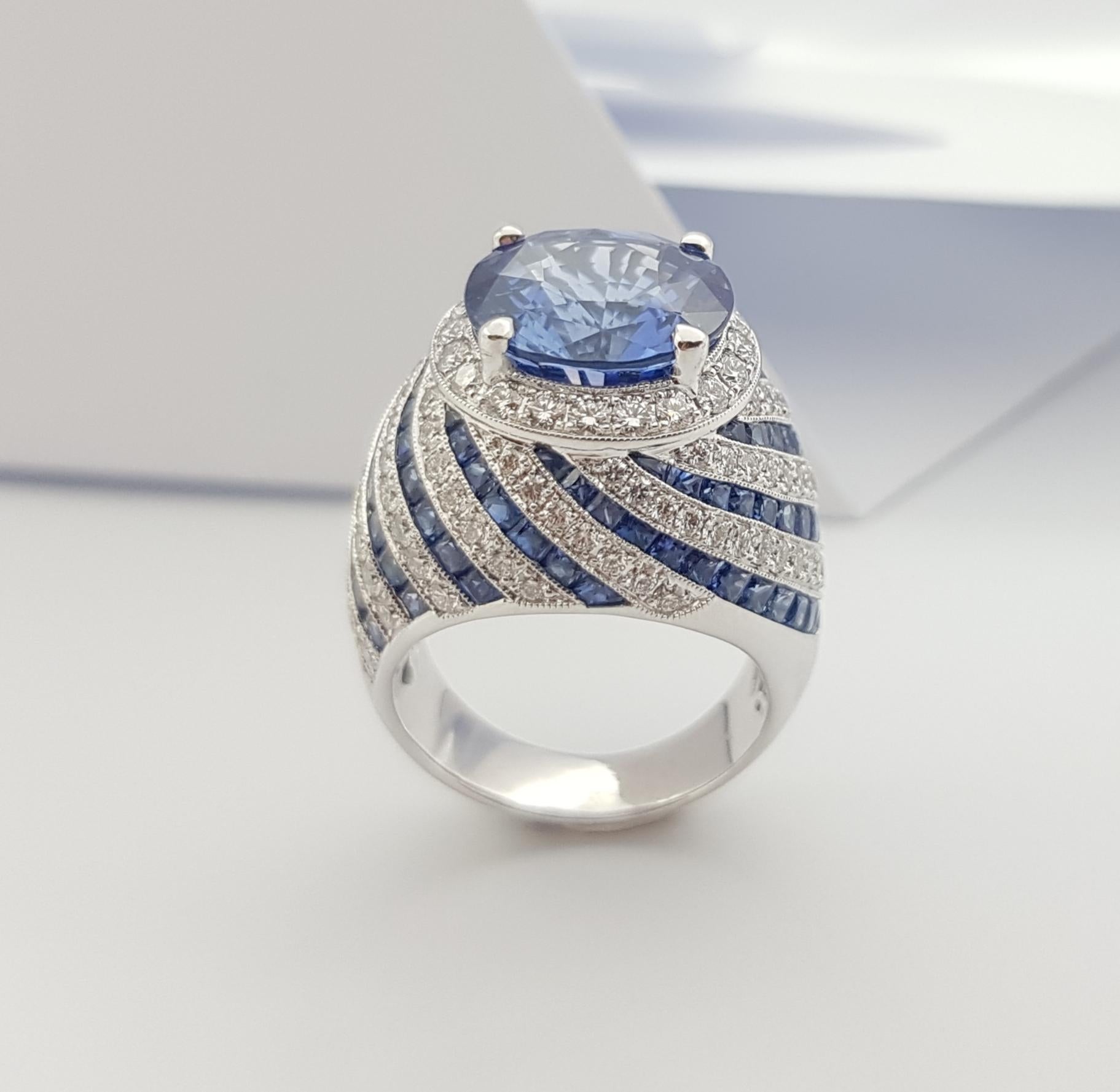 GRS Certified 7cts Ceylon Blue Sapphire and Diamond Ring in 18K White Gold For Sale 4