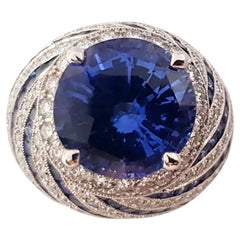 GRS Certified 7cts Ceylon Blue Sapphire and Diamond Ring in 18K White Gold