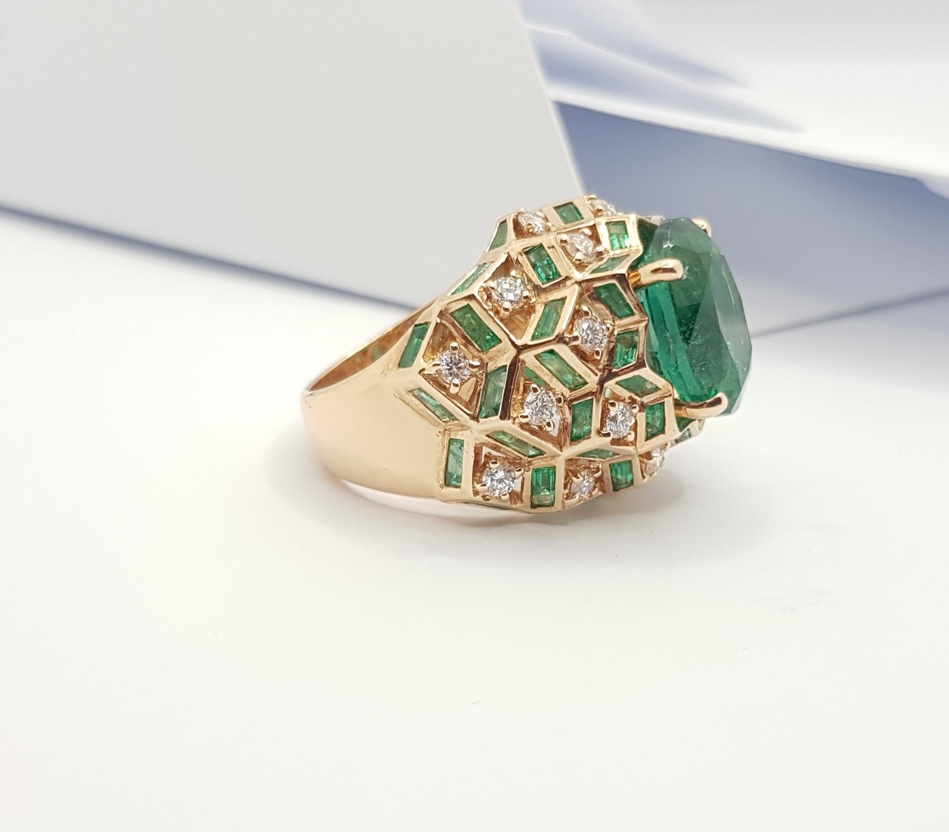 GRS Certified 7cts Zambian Emerald with Diamond Ring Set in 18k Rose Gold For Sale 6