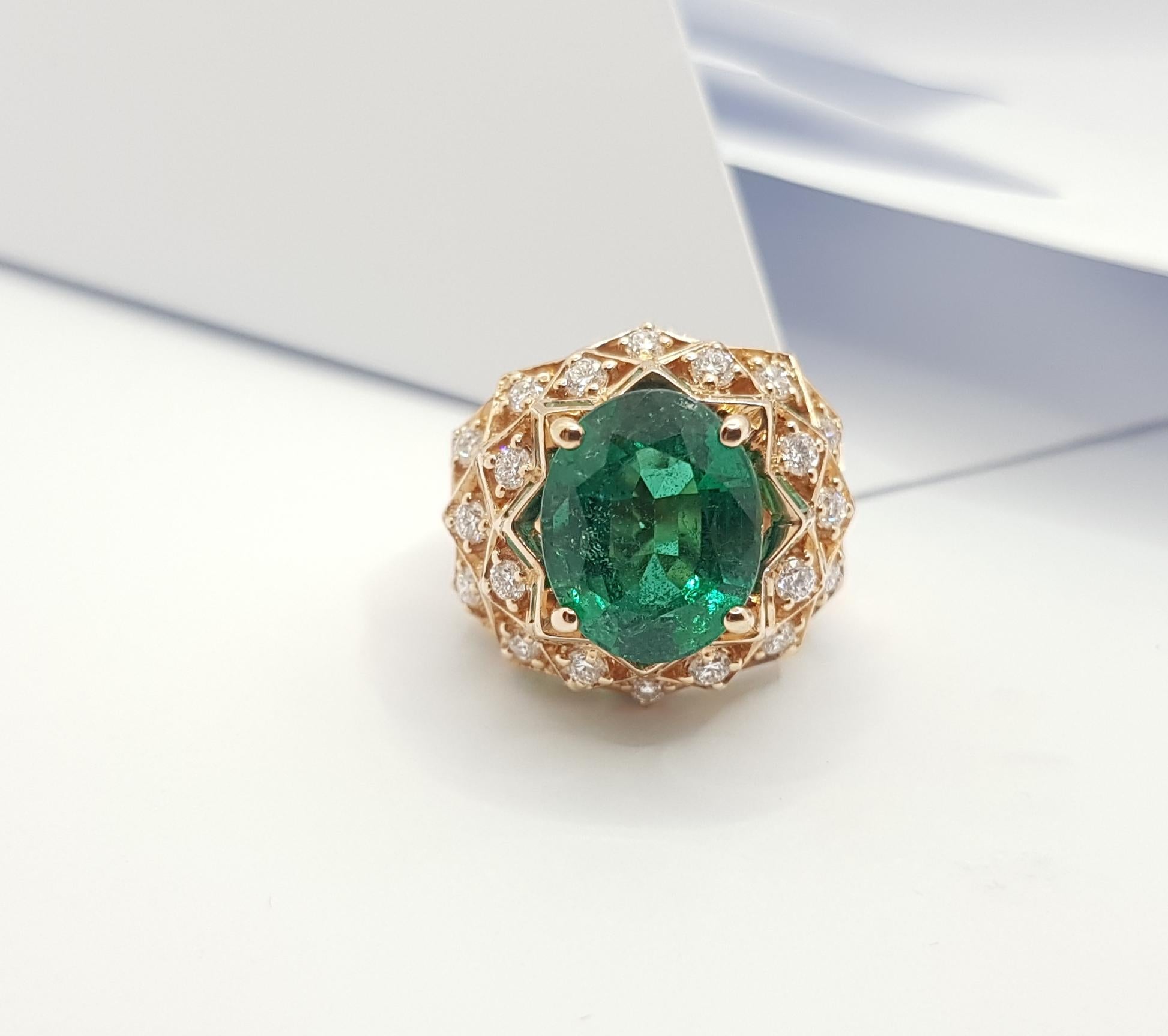 GRS Certified 7cts Zambian Emerald with Diamond Ring Set in 18k Rose Gold For Sale 7