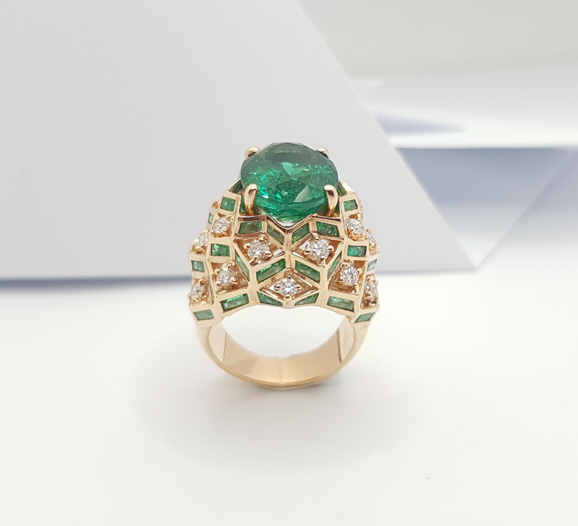 GRS Certified 7cts Zambian Emerald with Diamond Ring Set in 18k Rose Gold For Sale 8