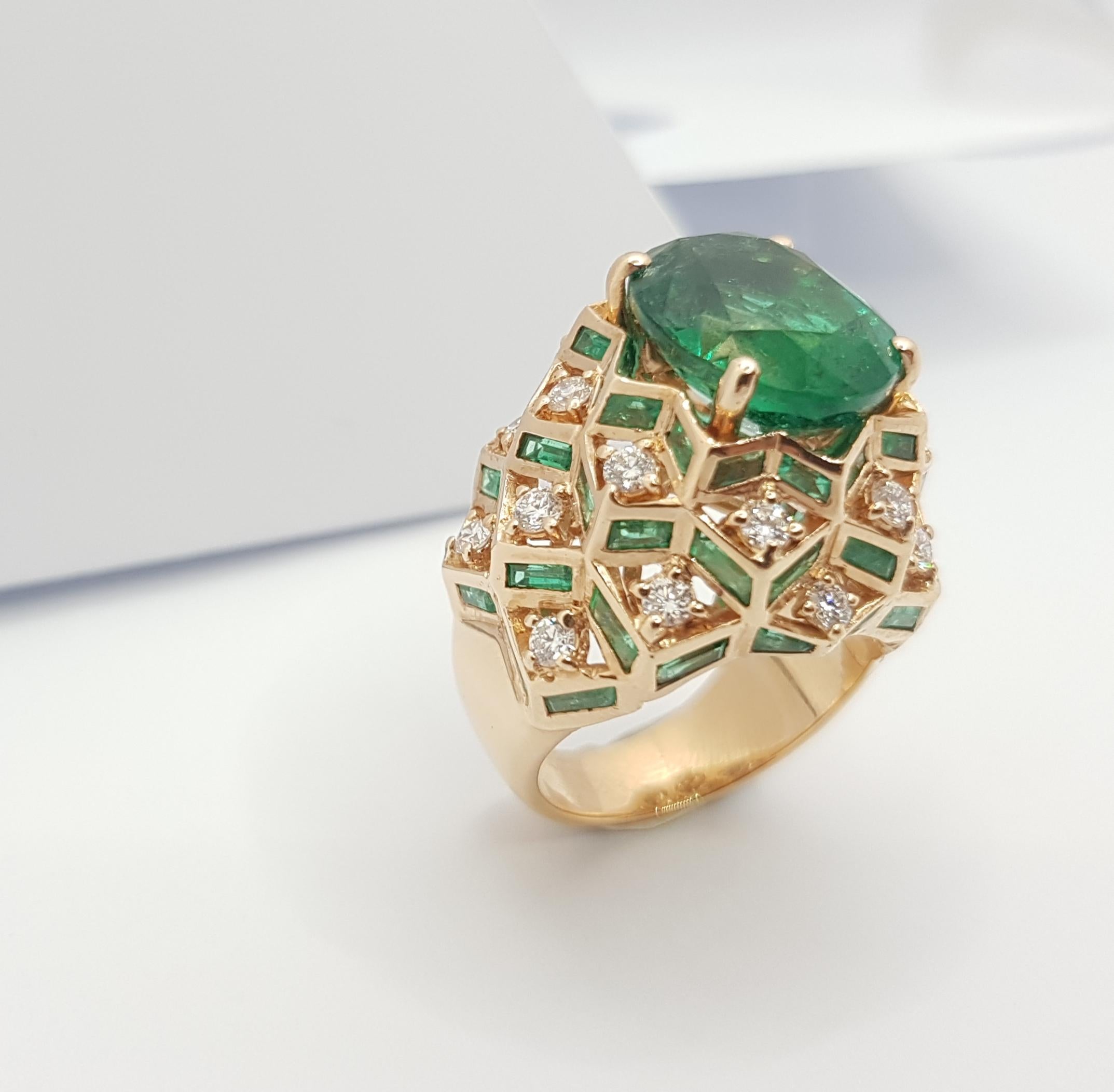 GRS Certified 7cts Zambian Emerald with Diamond Ring Set in 18k Rose Gold For Sale 9