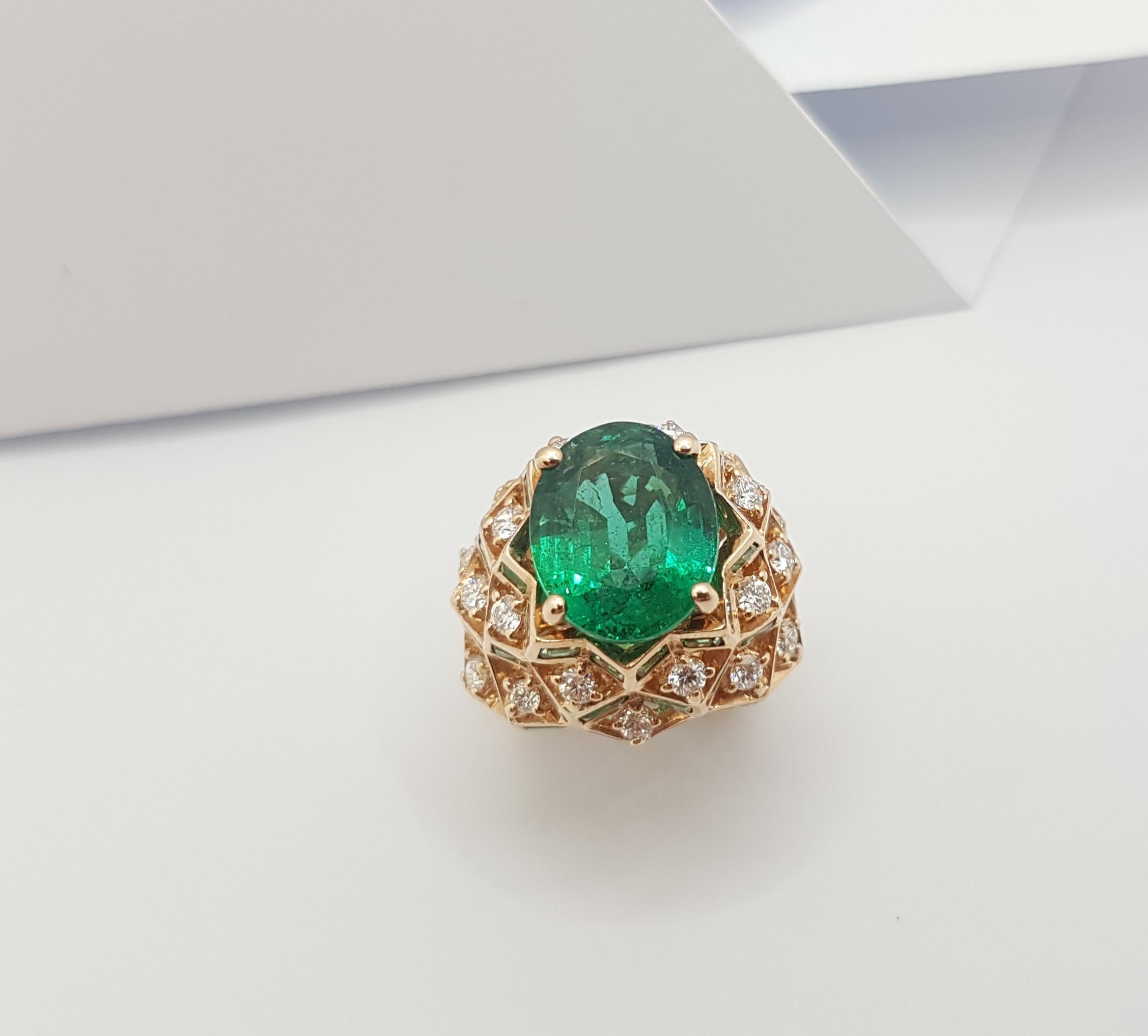 GRS Certified 7cts Zambian Emerald with Diamond Ring Set in 18k Rose Gold For Sale 10