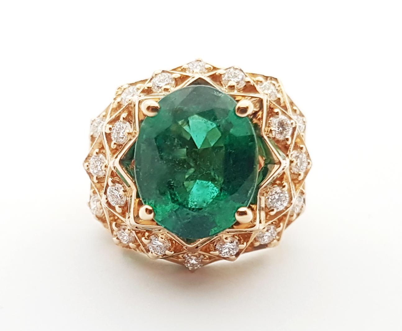 GRS Certified 7cts Zambian Emerald with Diamond Ring Set in 18k Rose Gold For Sale 3