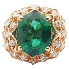 GRS Certified 7cts Zambian Emerald with Diamond Ring Set in 18k Rose Gold