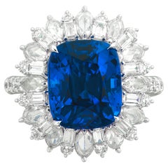 GRS Certified 8 Ct. VIVID Blue Untreated Sapphire Diamond Platinum Ring