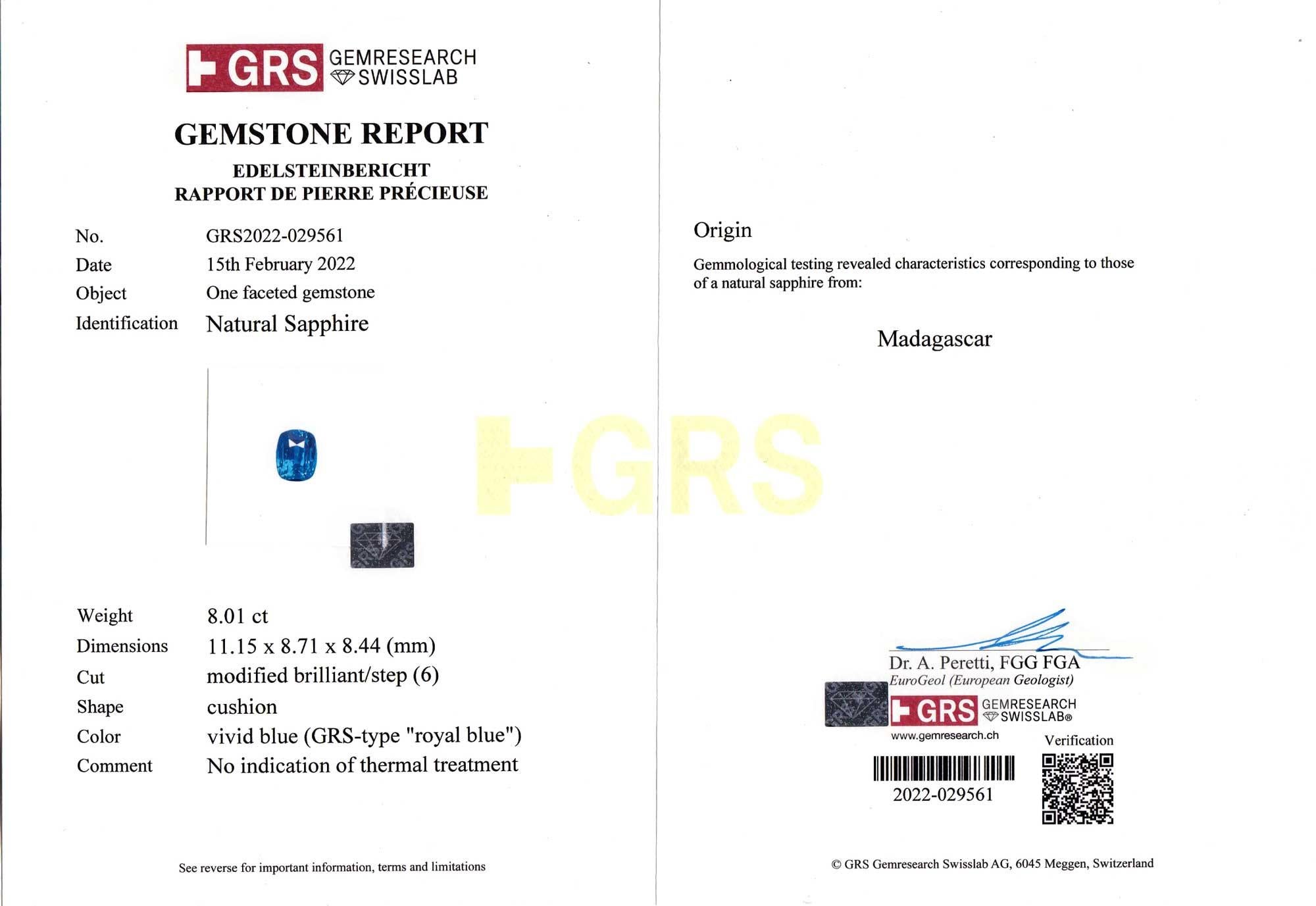 GRS-zertifiziert 8 Karat. Platinring VIVID Blauer unbehandelter Saphir Diamant (Zeitgenössisch) im Angebot