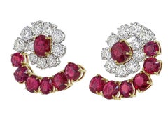 GRS Certified 8.00 Carat Burma No Heat Ruby and Diamond Stud Earrings