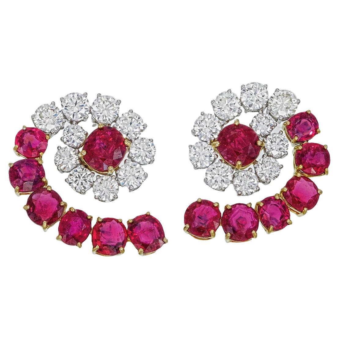GRS Certified 8.00 Carat Burma No Heat Ruby and Diamond Stud Earrings