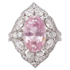 Anello solitario raro con zaffiro "Padparadscha" senza calore, certificato GRS da 8,01 carati