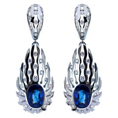Boucles d'oreilles en or blanc 18 carats avec saphir bleu de 8,03 carats et diamants certifiés GRS