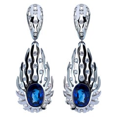 Orecchini in oro bianco 18 carati con diamanti zaffiri blu certificati GRS da 8,03 carati