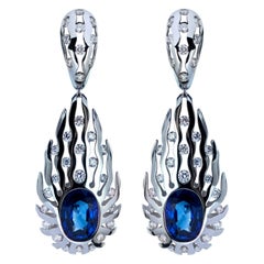 GRS Certified 8.03 Carat Blue Sapphire Diamonds 18 Karat White Gold Earrings