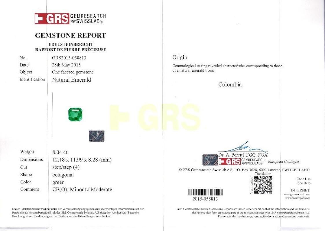 GRS-zertifizierter 8,04 Karat kleiner Öl-Halo-Ring mit kolumbianischem Smaragd und Diamant im Angebot 1