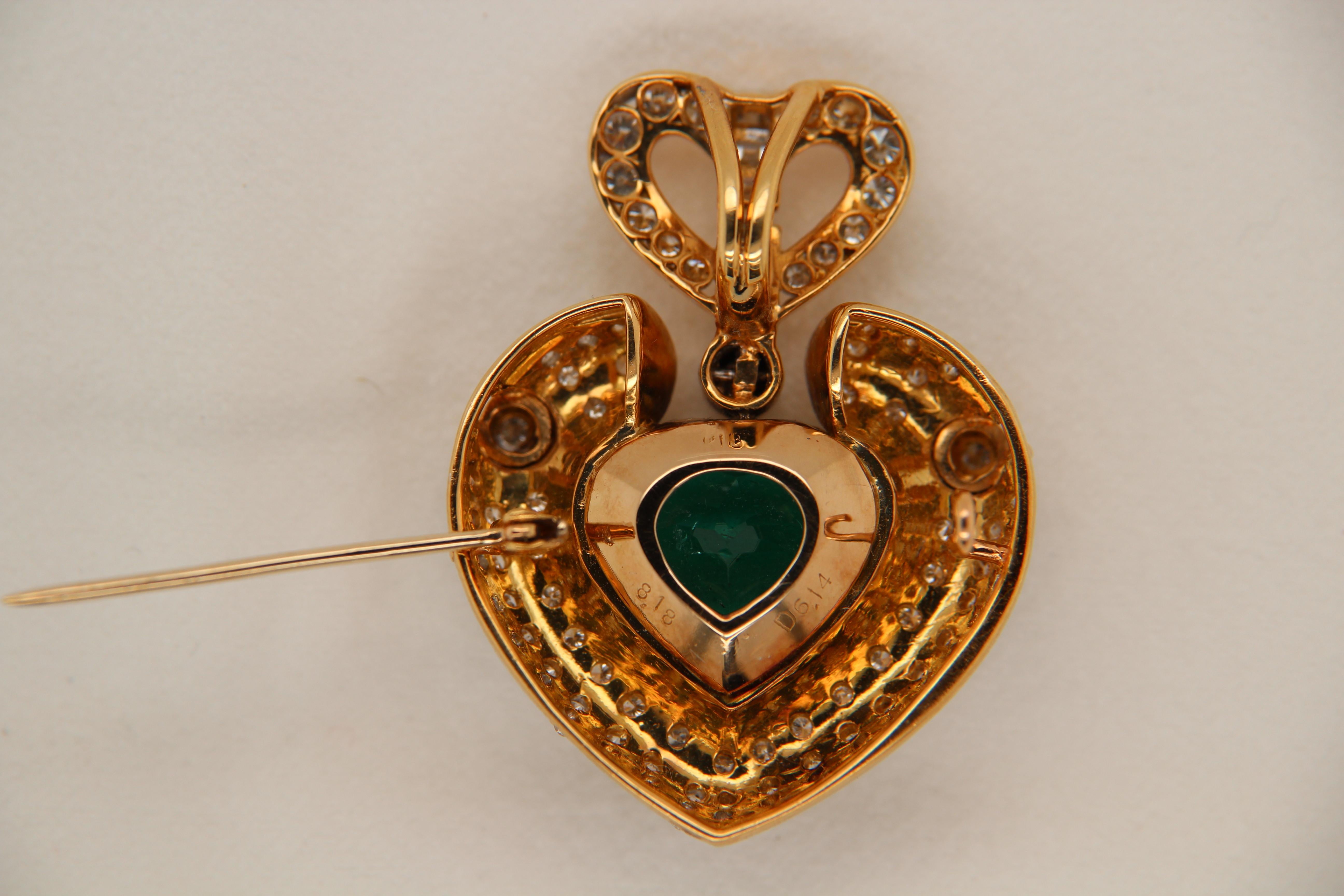 GRS-zertifizierter 8,18 Karat kolumbianischer Smaragd und Diamant-Anhänger aus 18 Karat Gold (Herzschliff) im Angebot